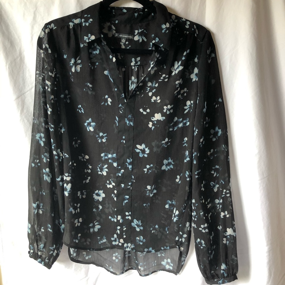 Adrianna Papell Long Sleeve Sheer Floral Blouse